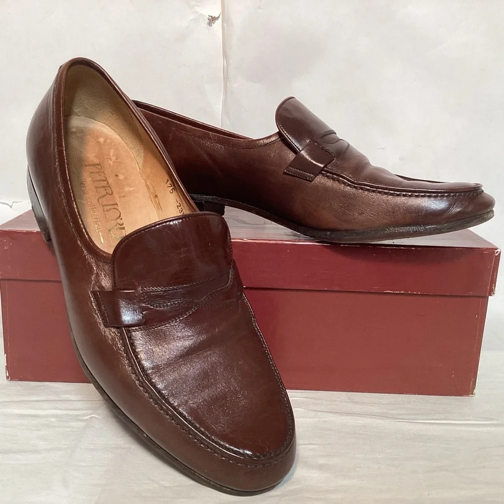 Peter Lord Vintage Mens Brown Leather Loafers Made in Italy Men's size 8 1/2